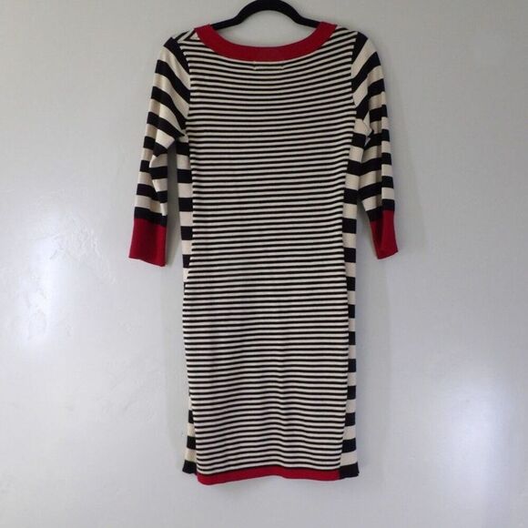 Pink Rose Dress Womens size PL Stripe cream black red Soft Midi Sweater - Picture 2 of 9